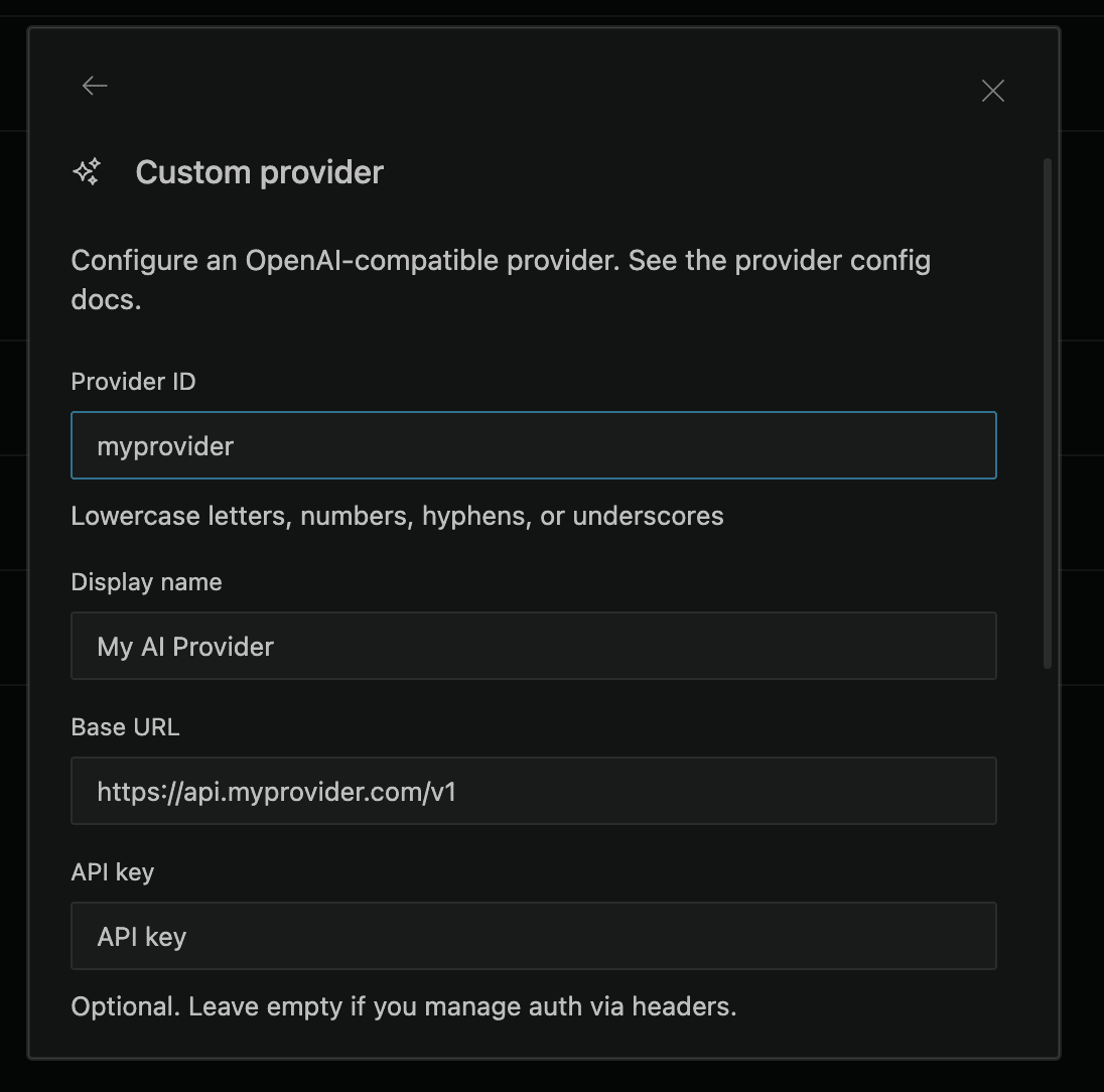 Custom provider configuration dialog