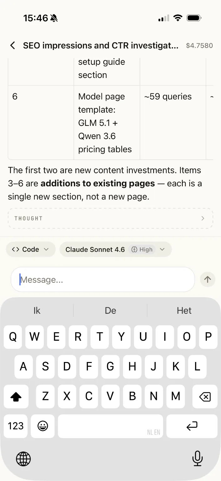 Hull mobile session chat with an active coding task