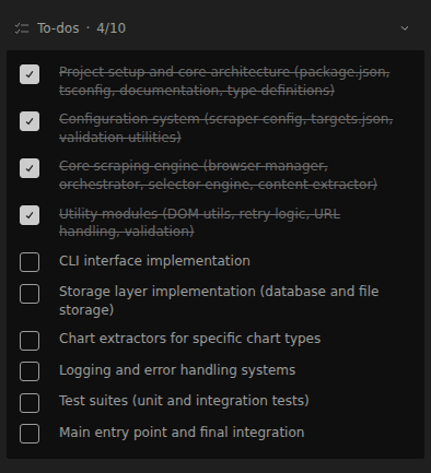 A task list in a Hull session